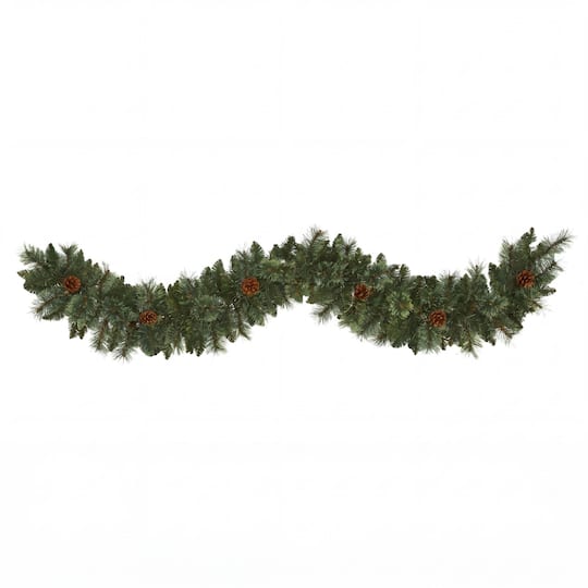 6Ft White Artificial Mountain Pine Garland with Pinecones By Nearly Natural in Green | 6 ft | Michaelsยฎ
